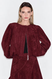 Donna Faux Suede Bubble Hem Jacket Ciebon