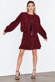 Donna Faux Suede Bubble Hem Jacket Ciebon