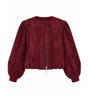 Donna Faux Suede Bubble Hem Jacket Ciebon
