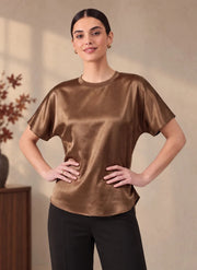 Satin Short Sleeve T-Shirt Top Current Air