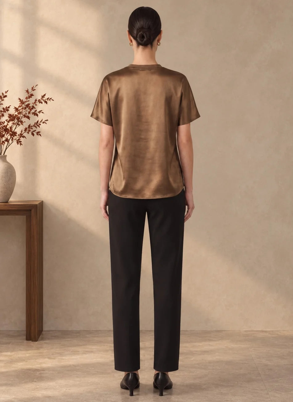 Satin Short Sleeve T-Shirt Top Current Air