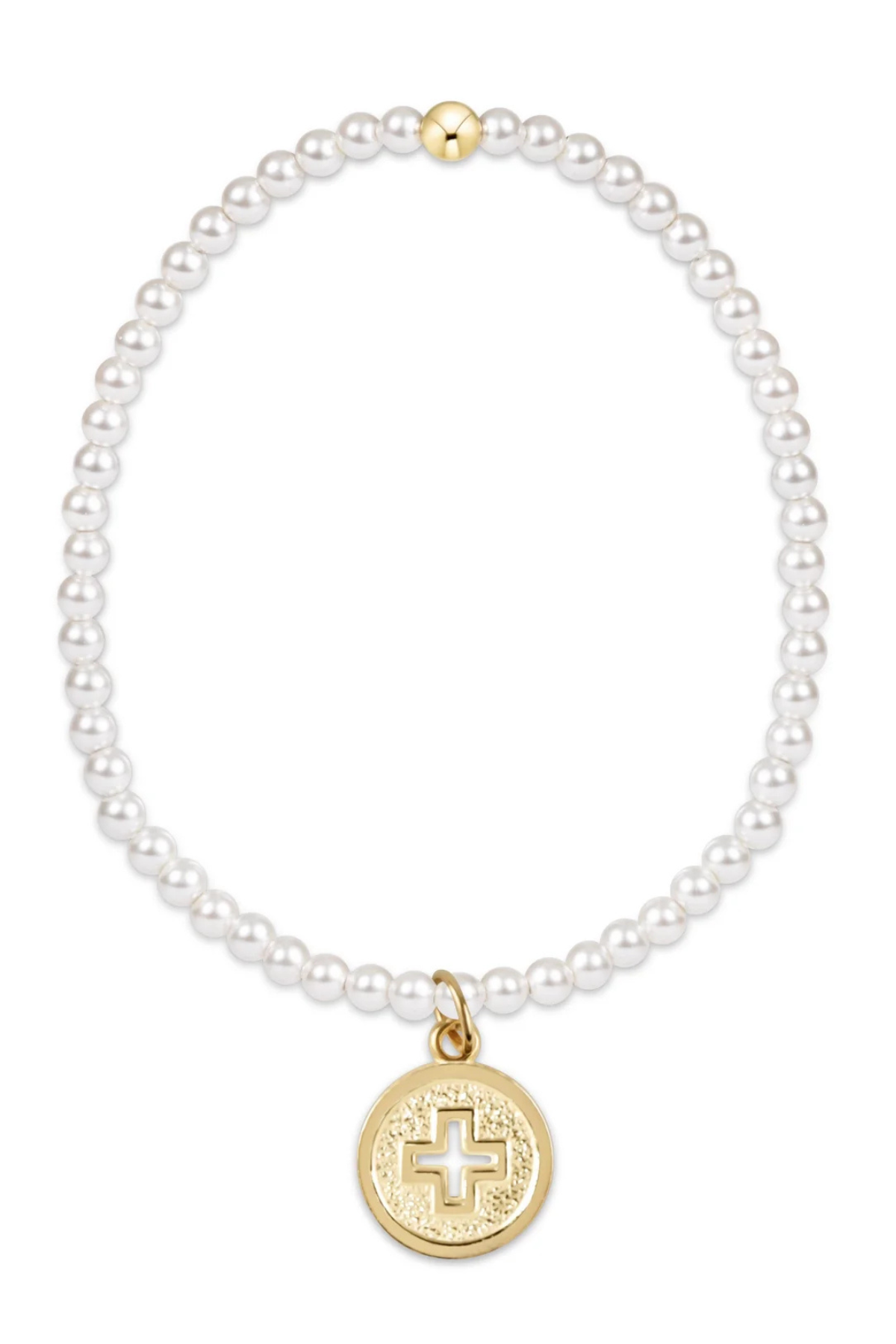 Classic Pearl 3mm Bead Bracelet - Signature Cross Gold Disc | enewton enewton