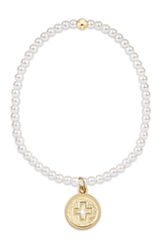Classic Pearl 3mm Bead Bracelet - Signature Cross Gold Disc | enewton enewton