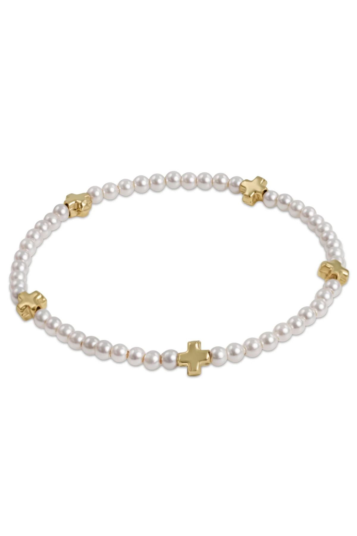Signature Cross Small Pearl Pattern 3mm Bead Bracelet - Gold | enewton enewton