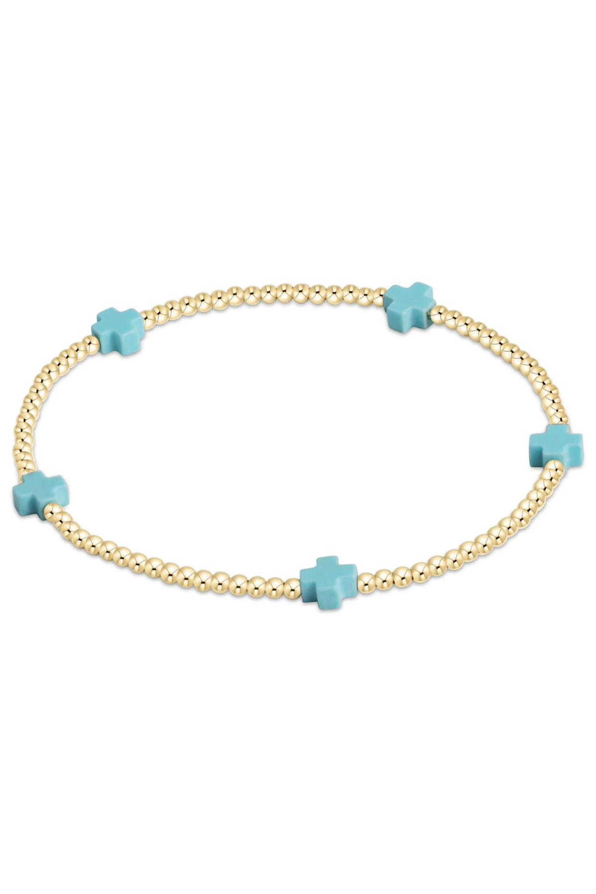 egirl Signature Cross Small Gold Pattern 2mm Bead Bracelet - Turquoise | enewton enewton