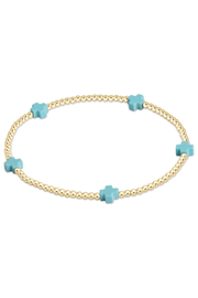 egirl Signature Cross Small Gold Pattern 2mm Bead Bracelet - Turquoise | enewton enewton