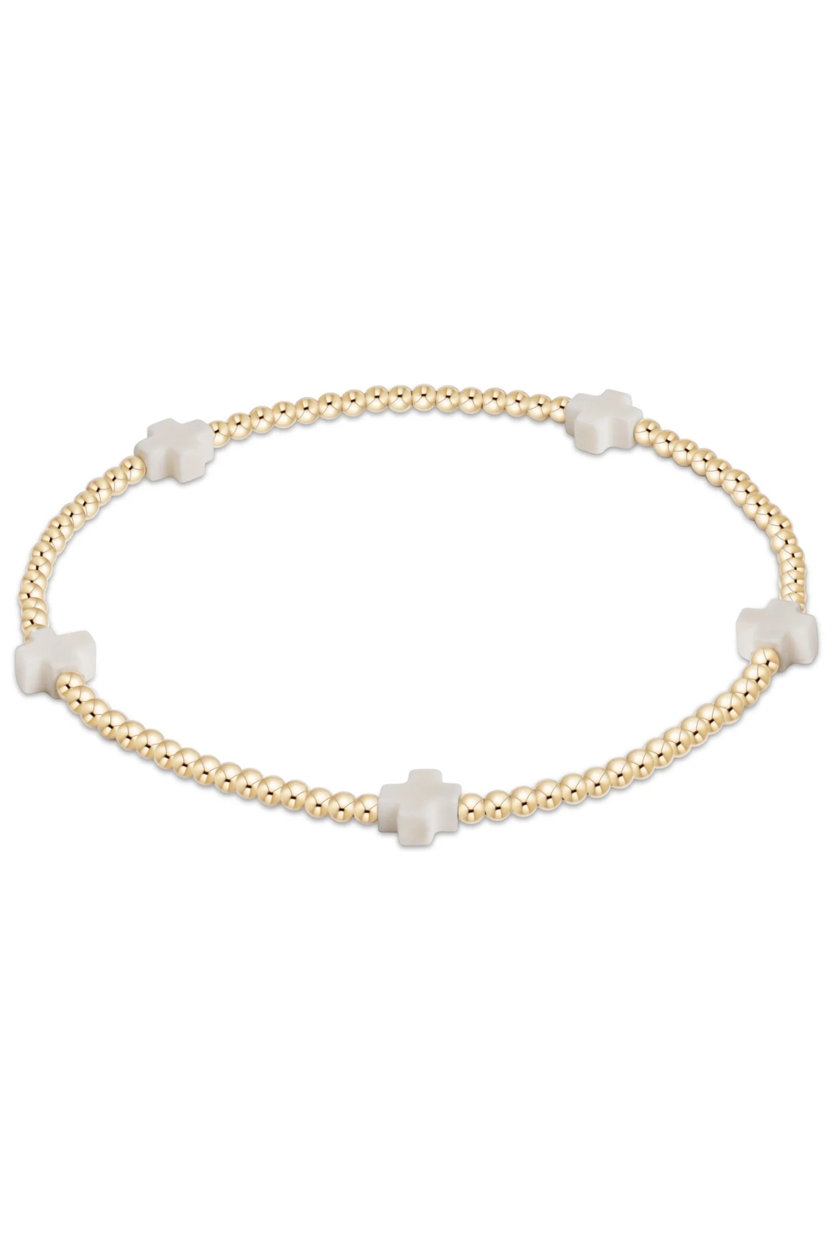 egirl Signature Cross Small Gold Pattern 2mm Bead Bracelet - Off White | enewton enewton