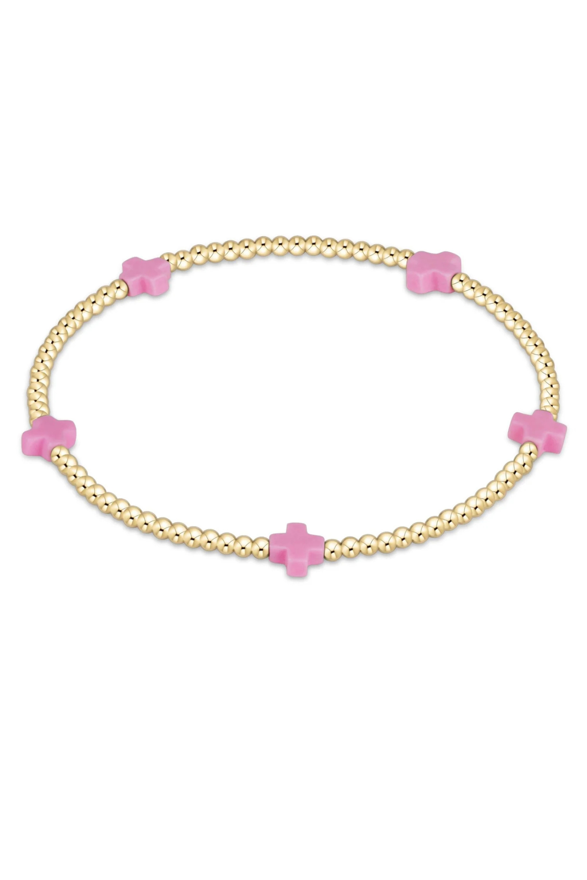 egirl Signature Cross Small Gold Pattern 2mm Bead Bracelet - Bright Pink | enewton enewton