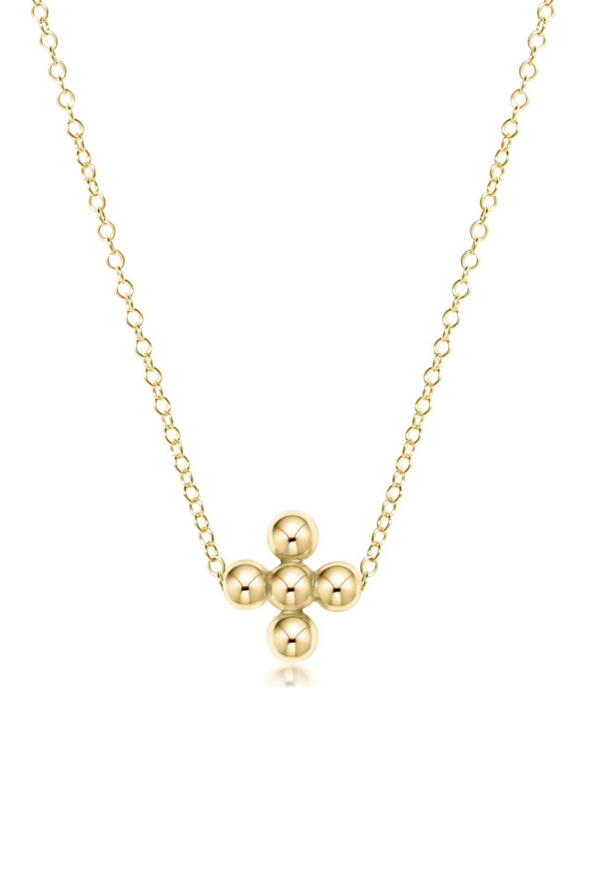 16" Necklace Gold - Classic Beaded Signature Cross Gold - 3mm Bead Gold | enewton