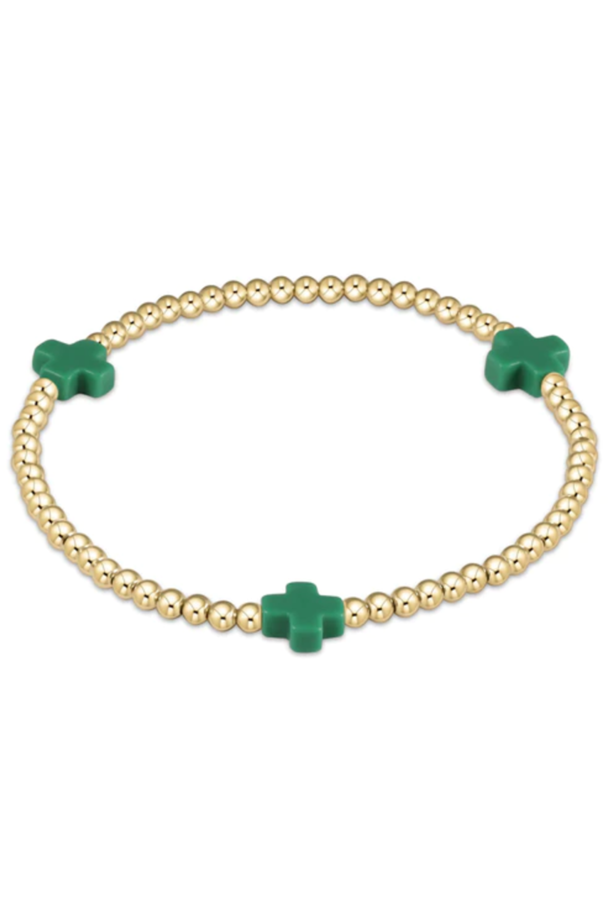 Signature Cross Gold Pattern 3mm Bead Bracelet - Emerald | enewton enewton