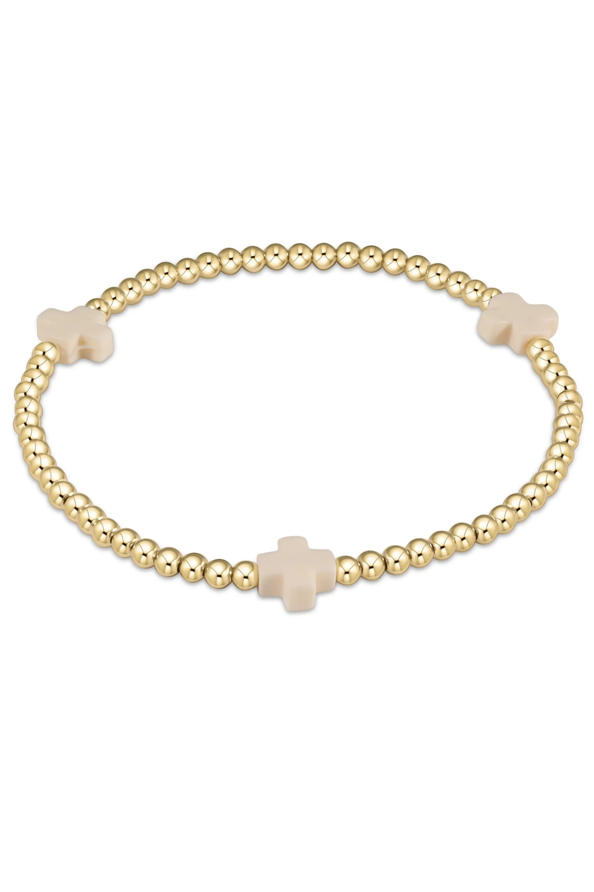 Extends Signature Cross Gold Pattern 3mm Bead Bracelet - Off White | enewton enewton
