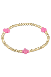 egirl Signature Cross Gold Pattern 3mm Bead Bracelet - Bright Pink | enewton enewton