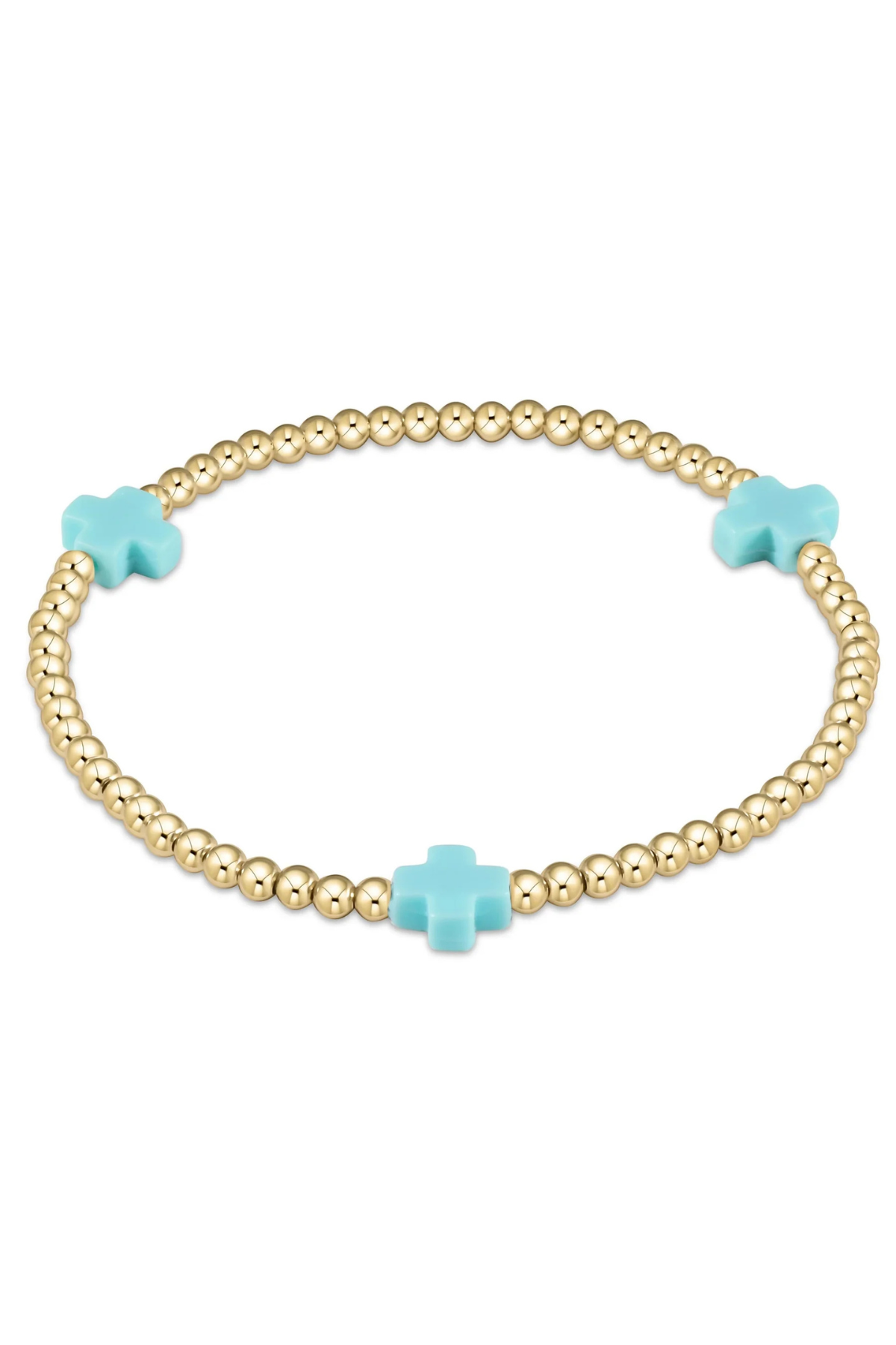 Signature Cross Gold Pattern 3mm Bead Bracelet - Turquoise | enewton enewton