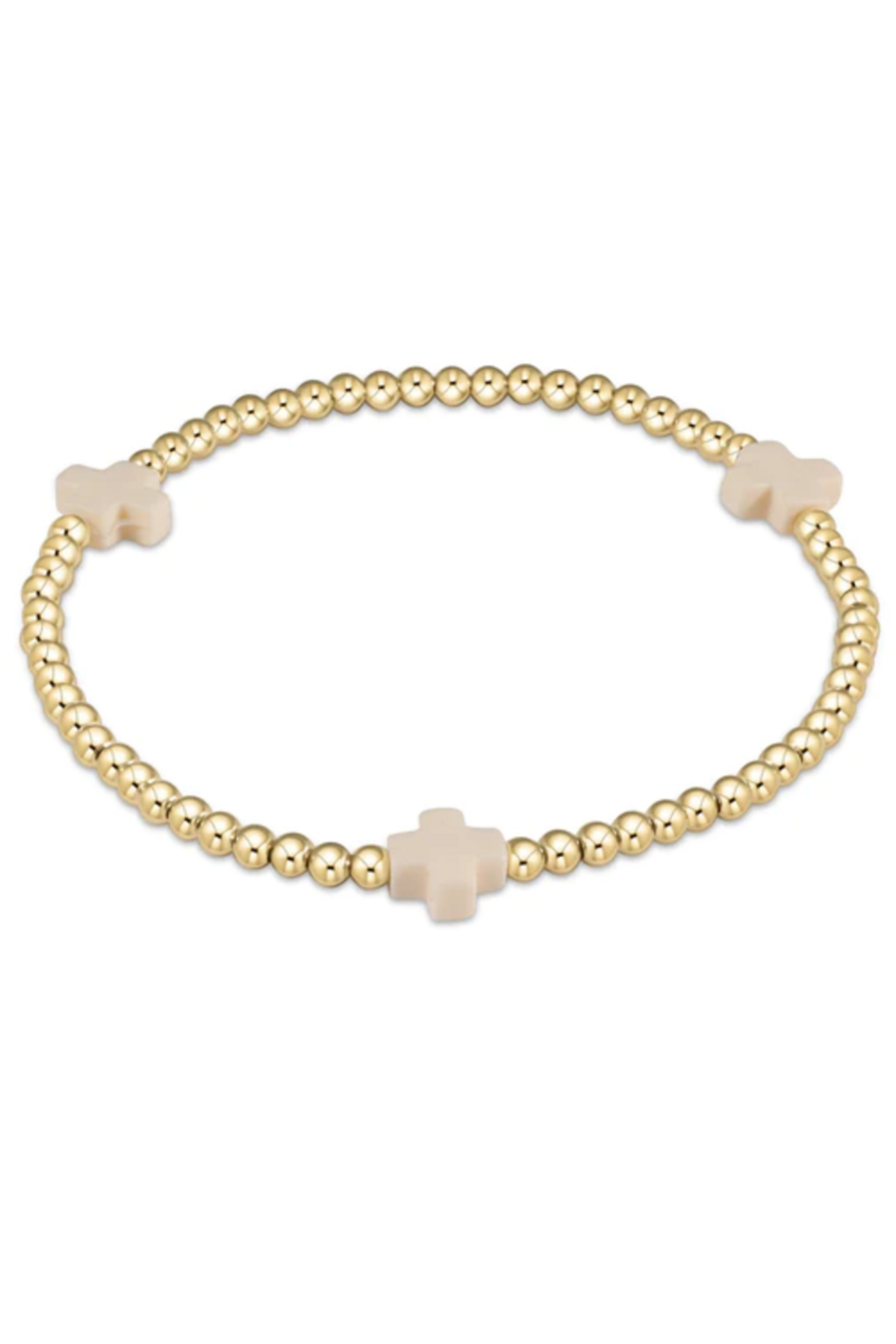 Signature Cross Gold Pattern 3mm Bead Bracelet - Off White | enewton enewton