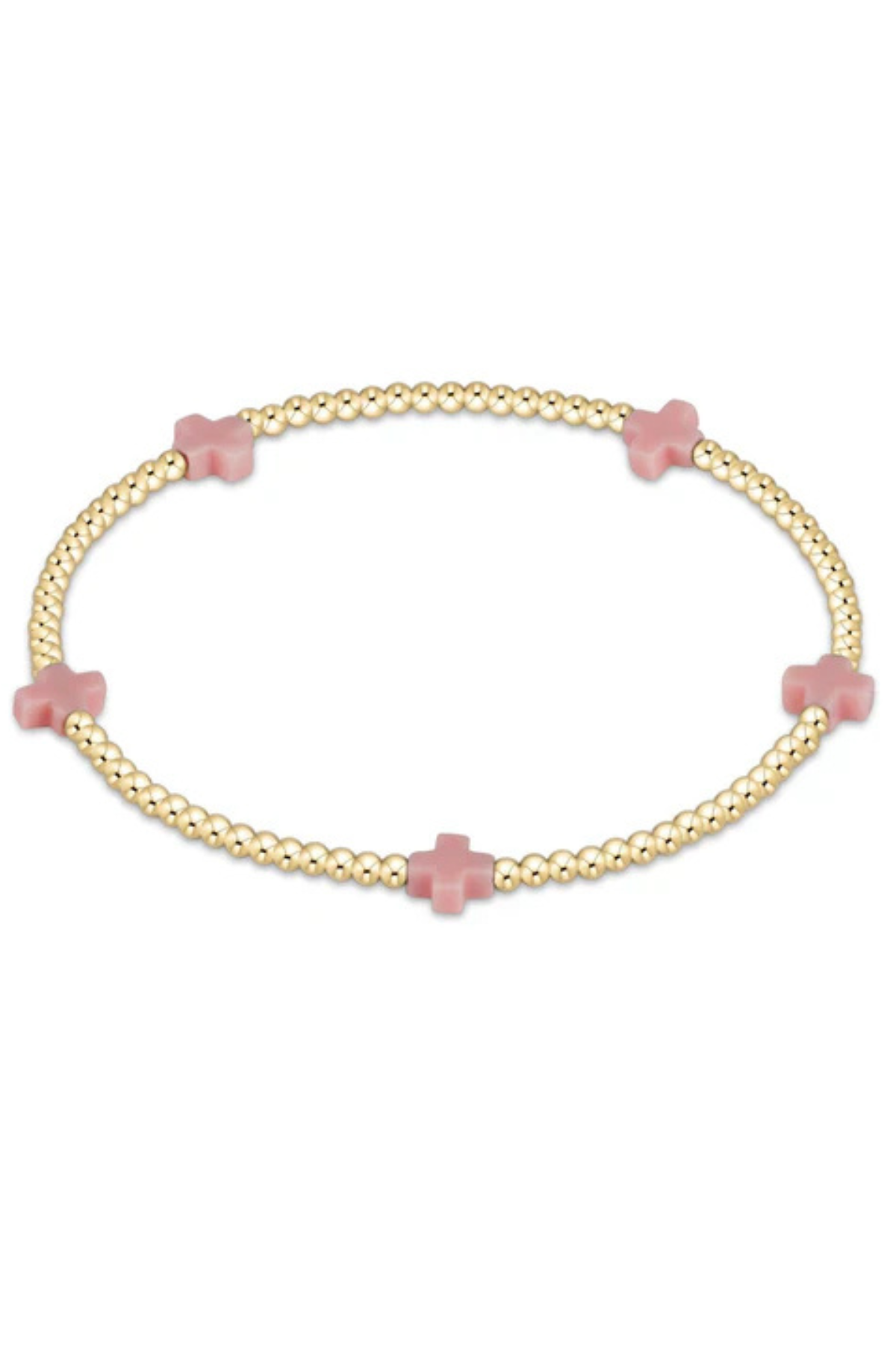 egirl Signature Cross Small Gold Pattern 2mm Bead Bracelet - Pink | enewton enewton