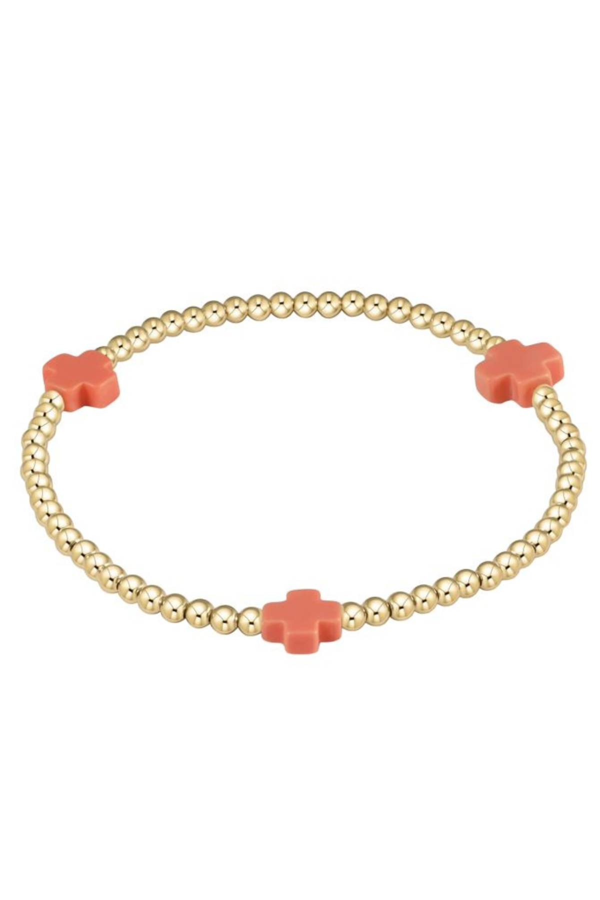 Signature Cross Gold Pattern 3mm Bead Bracelet - Coral | enewton enewton