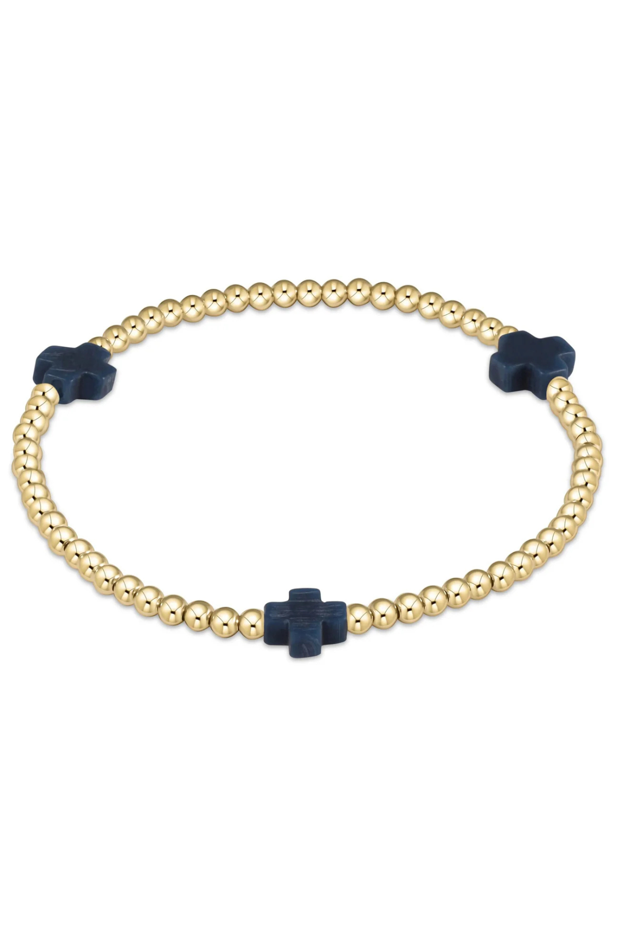 Signature Cross Gold Pattern 3mm Bead Bracelet - Navy | enewton enewton