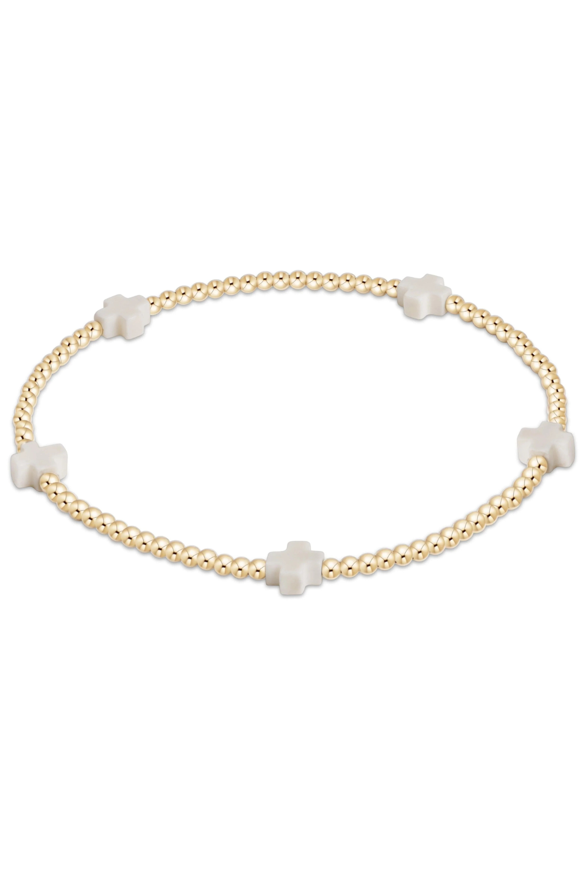 Signature Cross Small Gold Pattern 2mm Bead Bracelet - Off White | enewton enewton