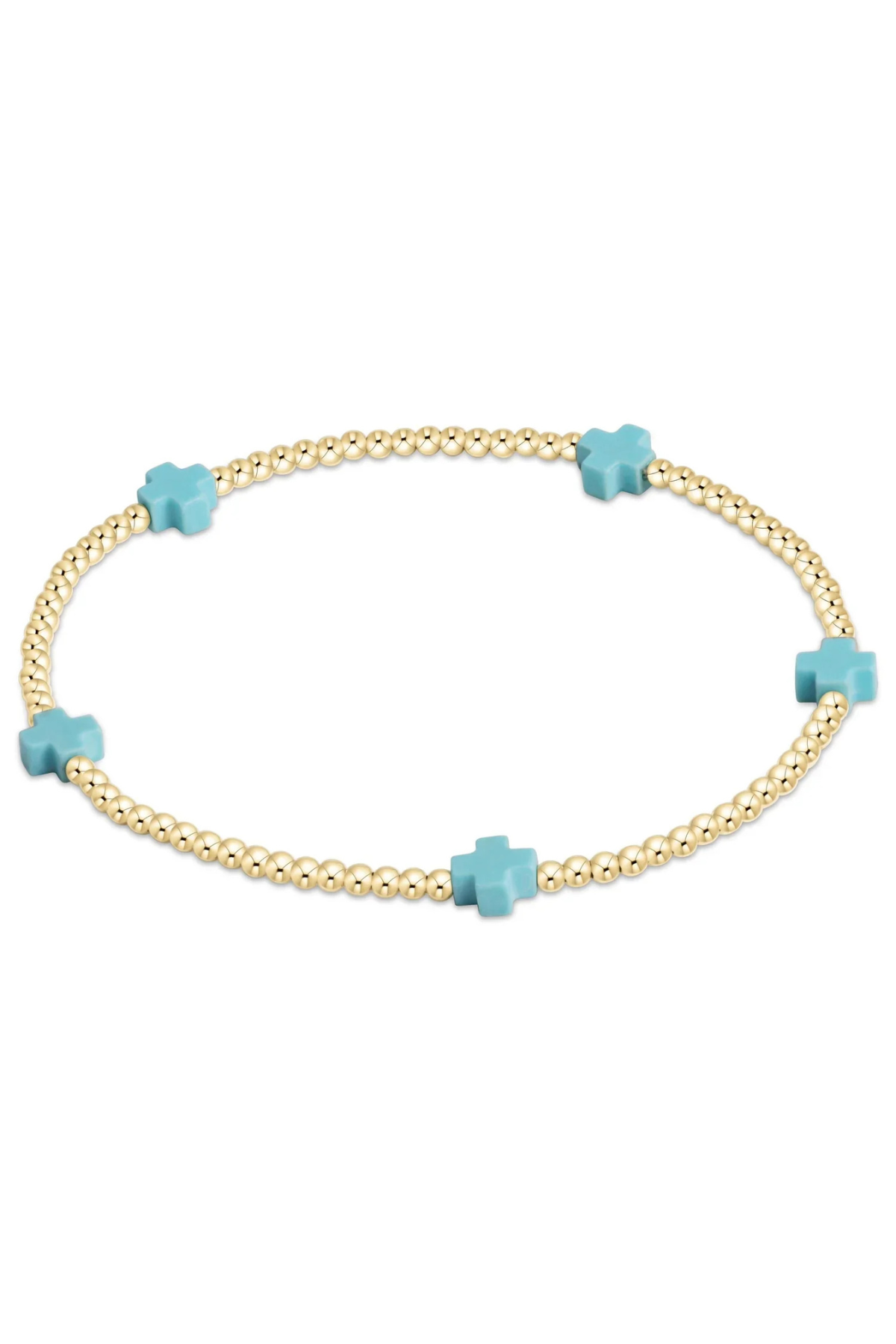 Signature Cross Small Gold Pattern 2mm Bead Bracelet - Turquoise | enewton enewton