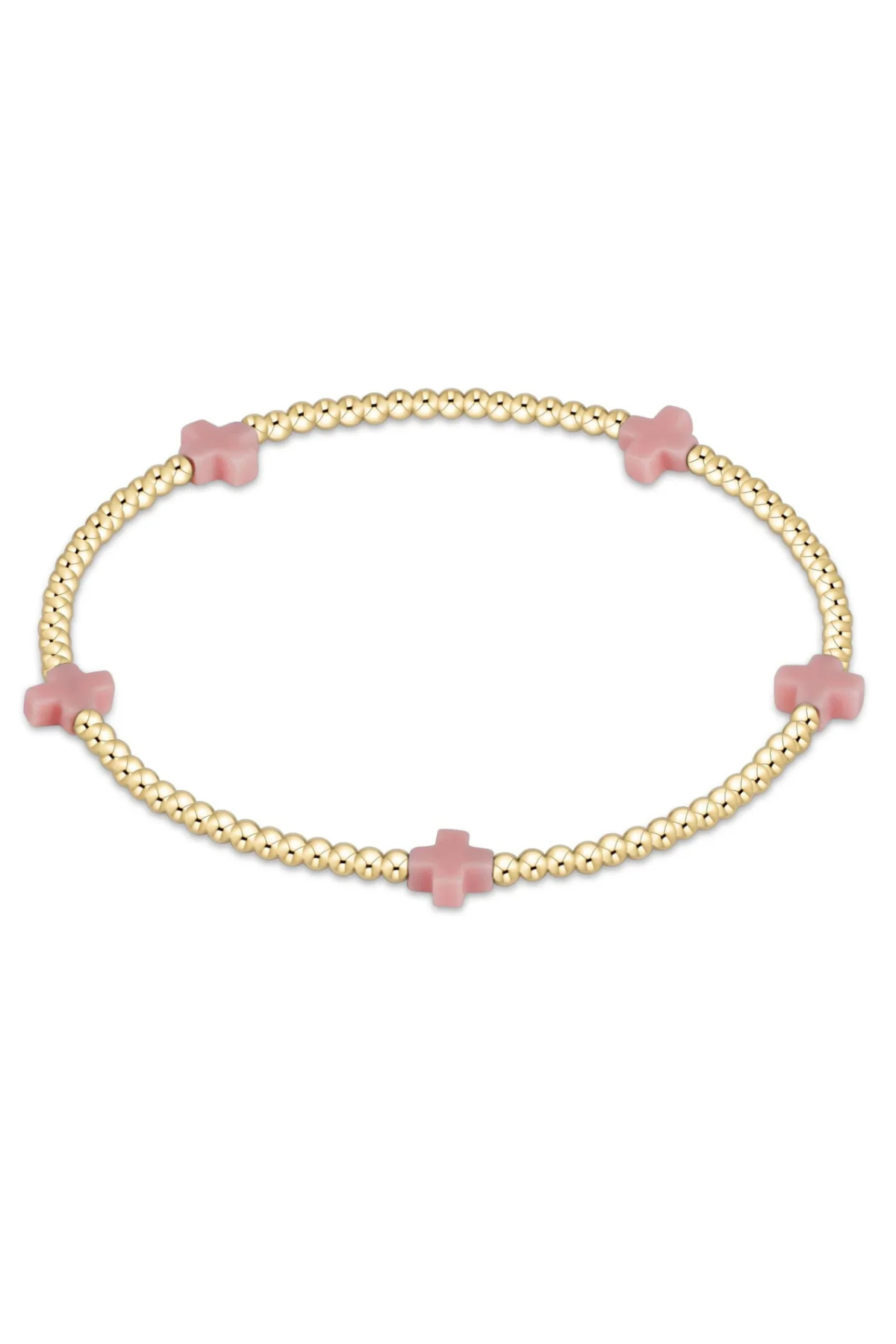 Signature Cross Small Gold Pattern 2mm Bead Bracelet - Pink | enewton enewton