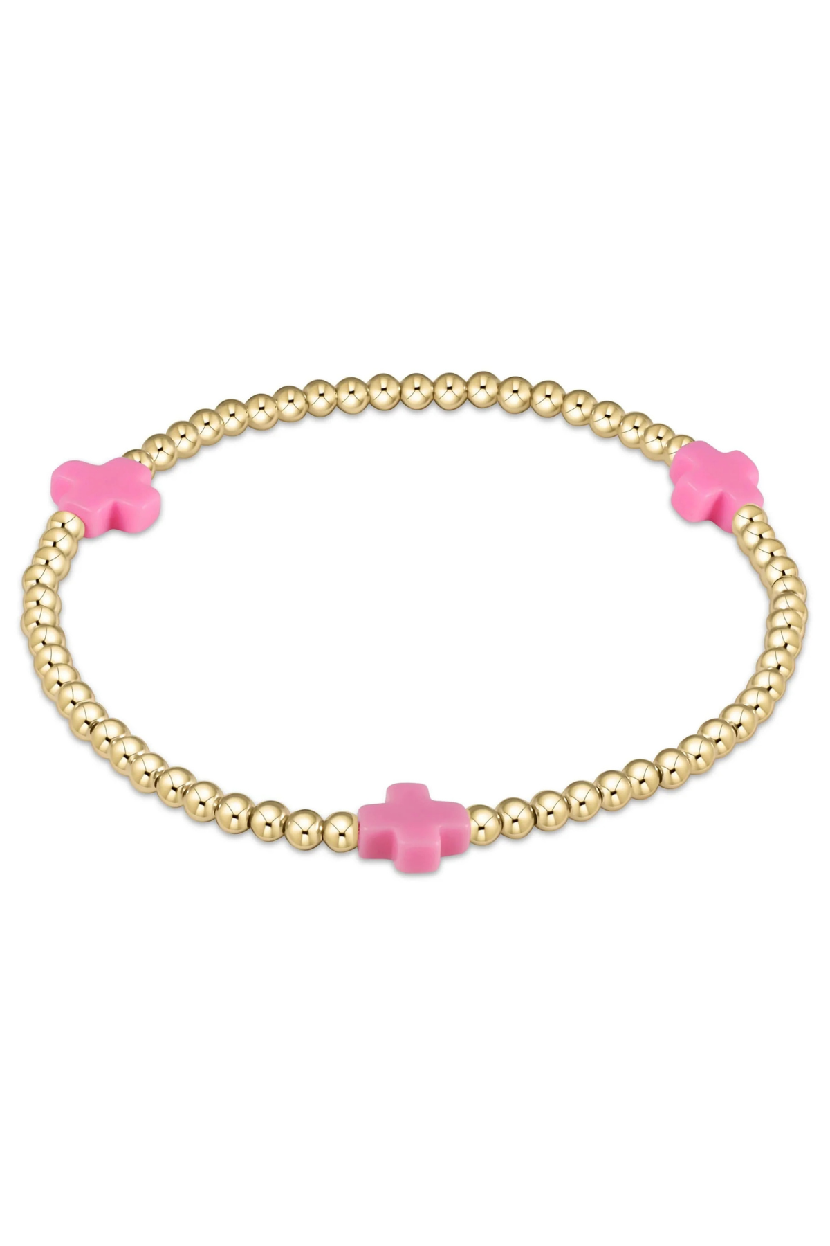 Extends Signature Cross Gold Pattern 3mm Bead Bracelet - Bright Pink enewton