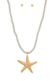 Hammered Starfish Pendant Cord Necklace Set Golden Stella