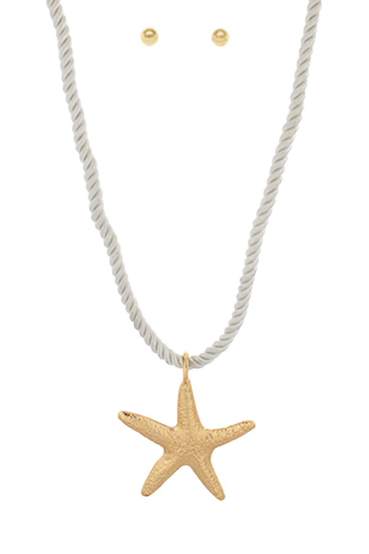 Hammered Starfish Pendant Cord Necklace Set Golden Stella