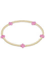 egirl Signature Cross Small Gold Pattern 2mm Bead Bracelet - Bright Pink | enewton enewton