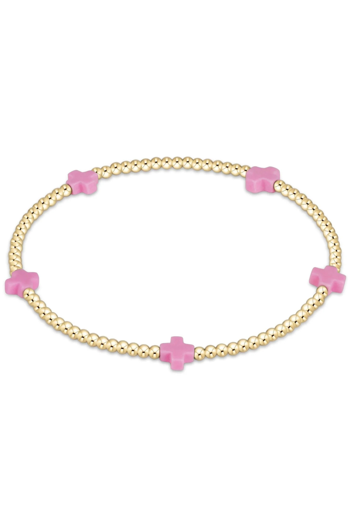 egirl Signature Cross Small Gold Pattern 2mm Bead Bracelet - Bright Pink | enewton enewton