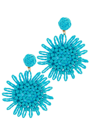 Raffia Sunflower Drop Earrings Blue Golden Stella