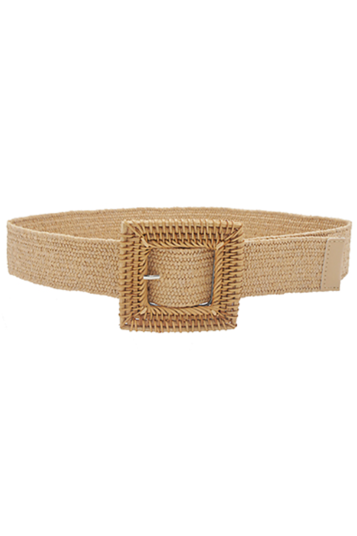 Square Rattan Buckle Straw Belt Tan Golden Stella