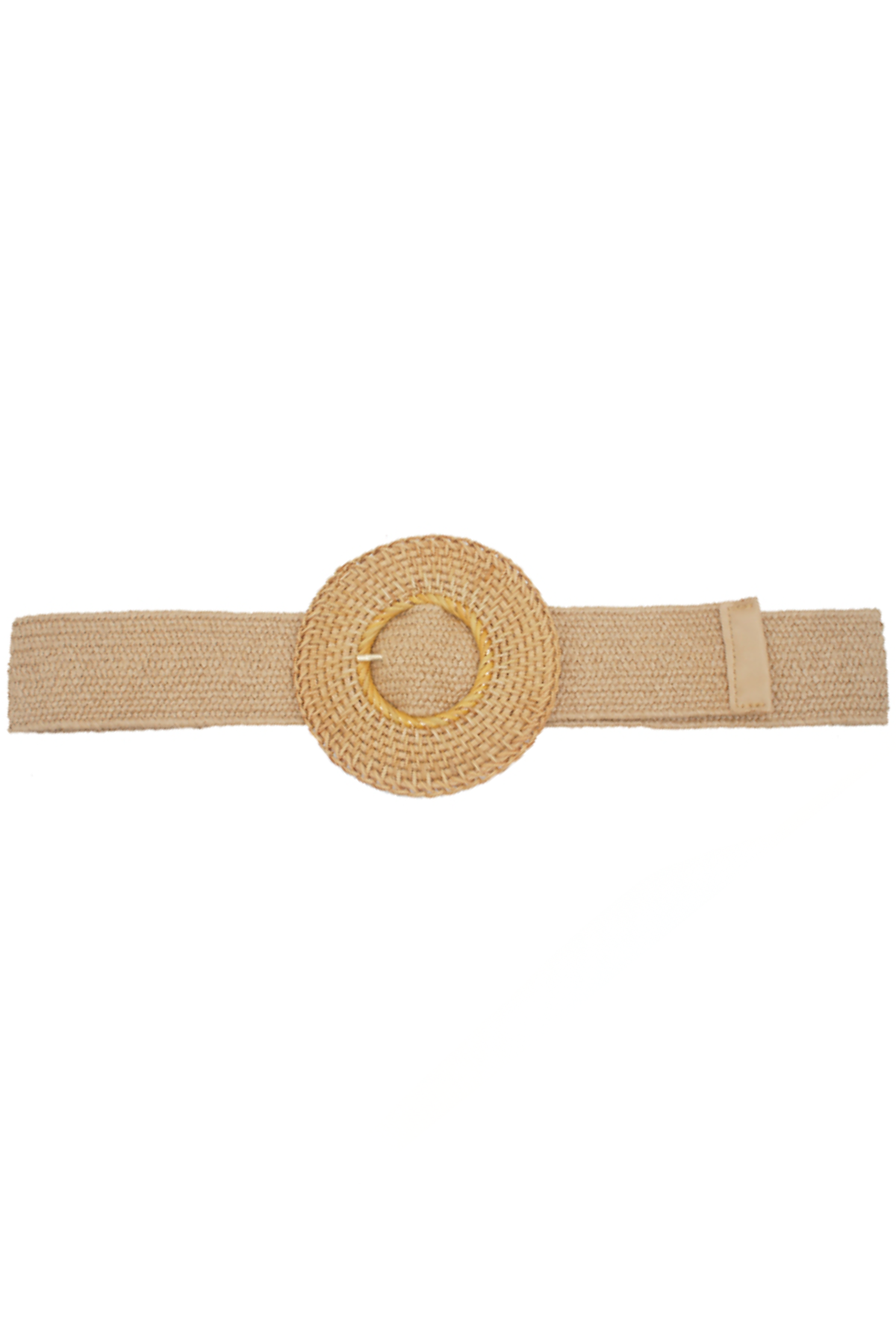 Basket Weave Circle Buckle Straw Belt Tan Golden Stella