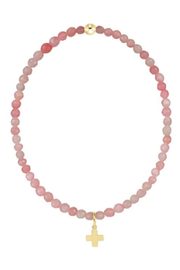 Classic Pink Opal 3mm Bead Bracelet - Signature Cross Gold Charm | enewton enewton