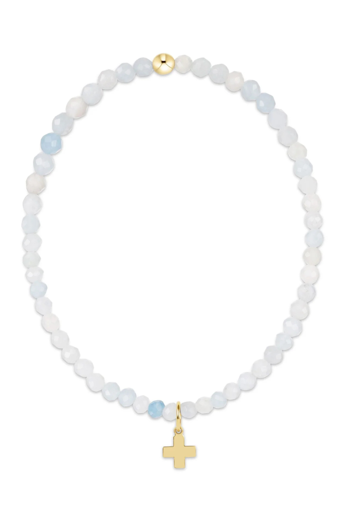 Classic Aquamarine 3mm Bead Bracelet - Signature Cross Gold Charm | enewton enewton