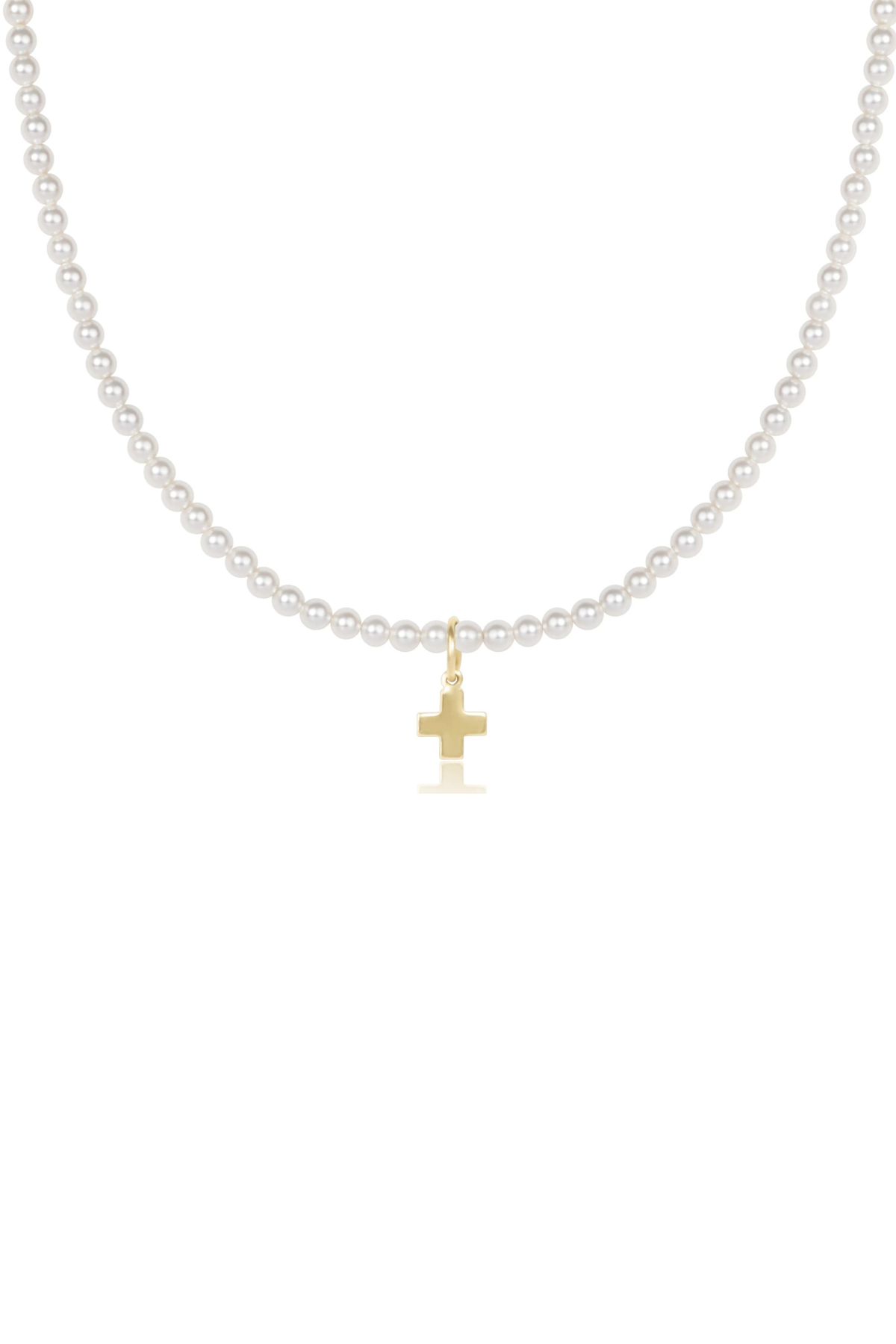 15" Choker Beaded - Classic Pearl 3mm - Signature Cross Gold Charm | enewton enewton