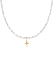 15" Choker Beaded - Classic Pearl 3mm - Signature Cross Gold Charm | enewton enewton