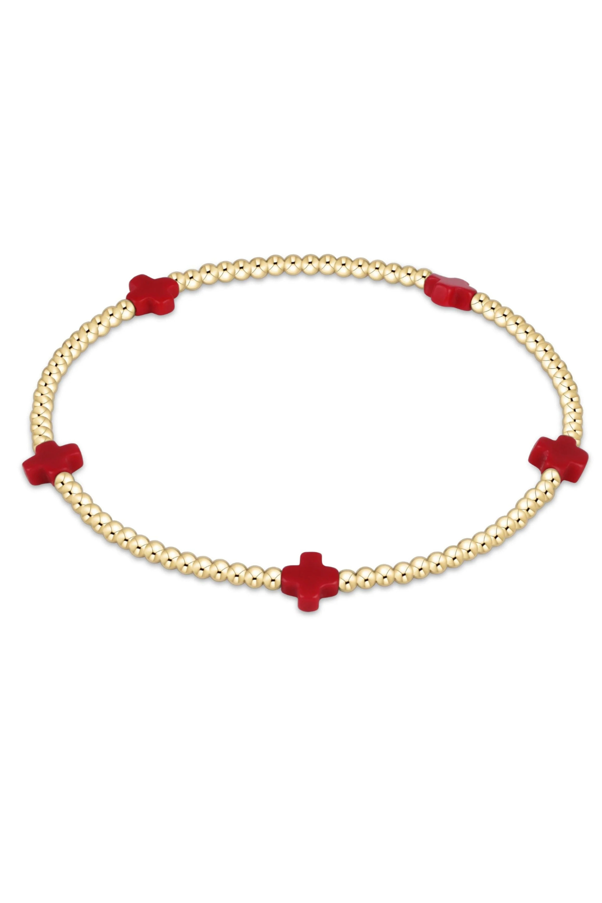 egirl Signature Cross Small Gold Pattern 2mm Bead Bracelet - Red | enewton enewton