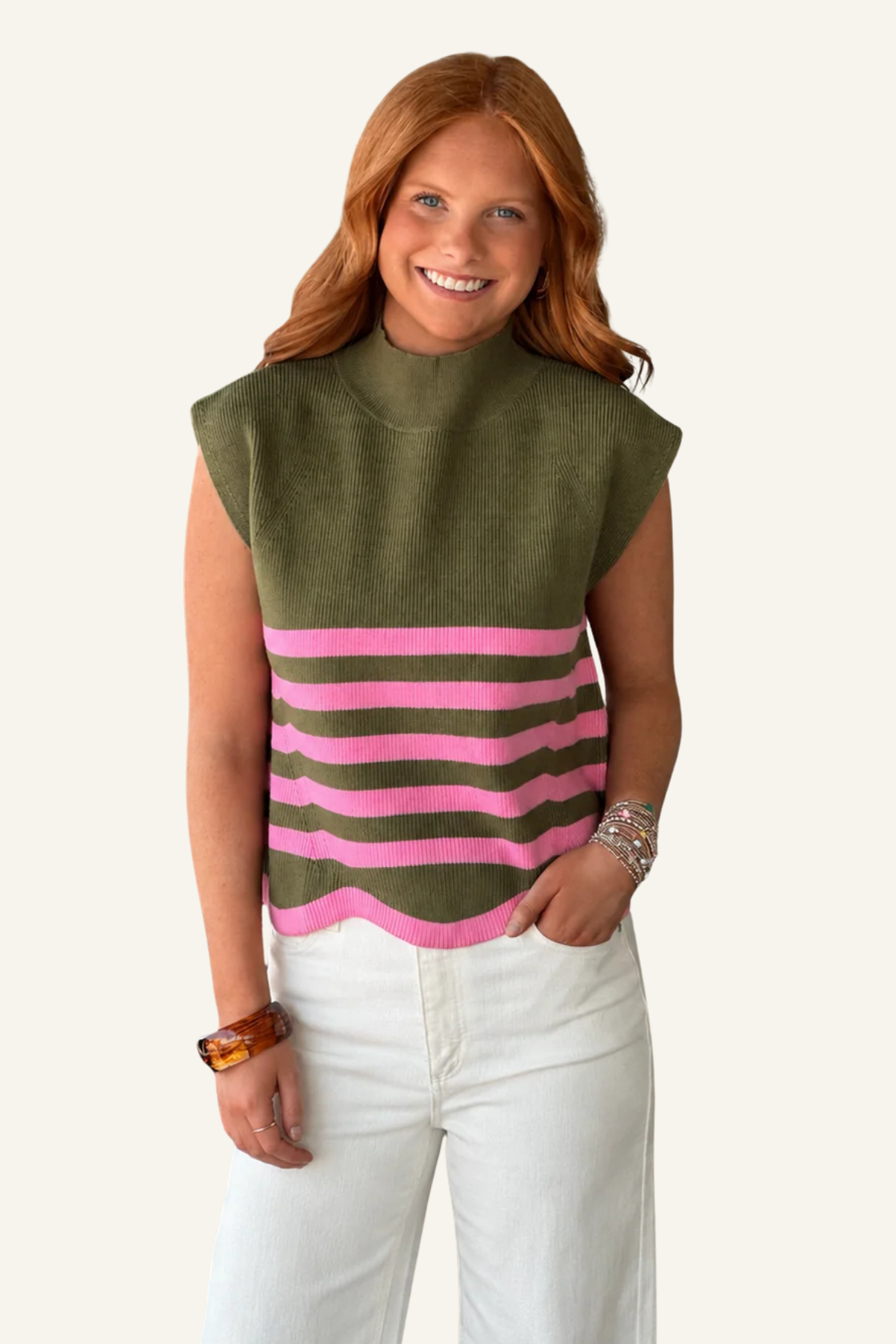 Scalloped Stripe Sweater Entro