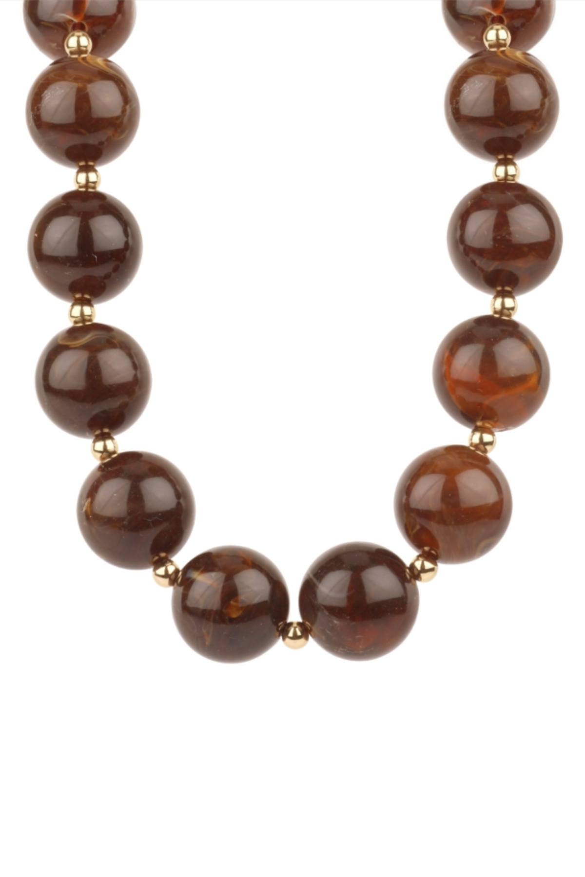 Dark Brown Marble Bead Necklace Golden Stella