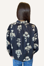 Black Floral Long Sleeve Top THML