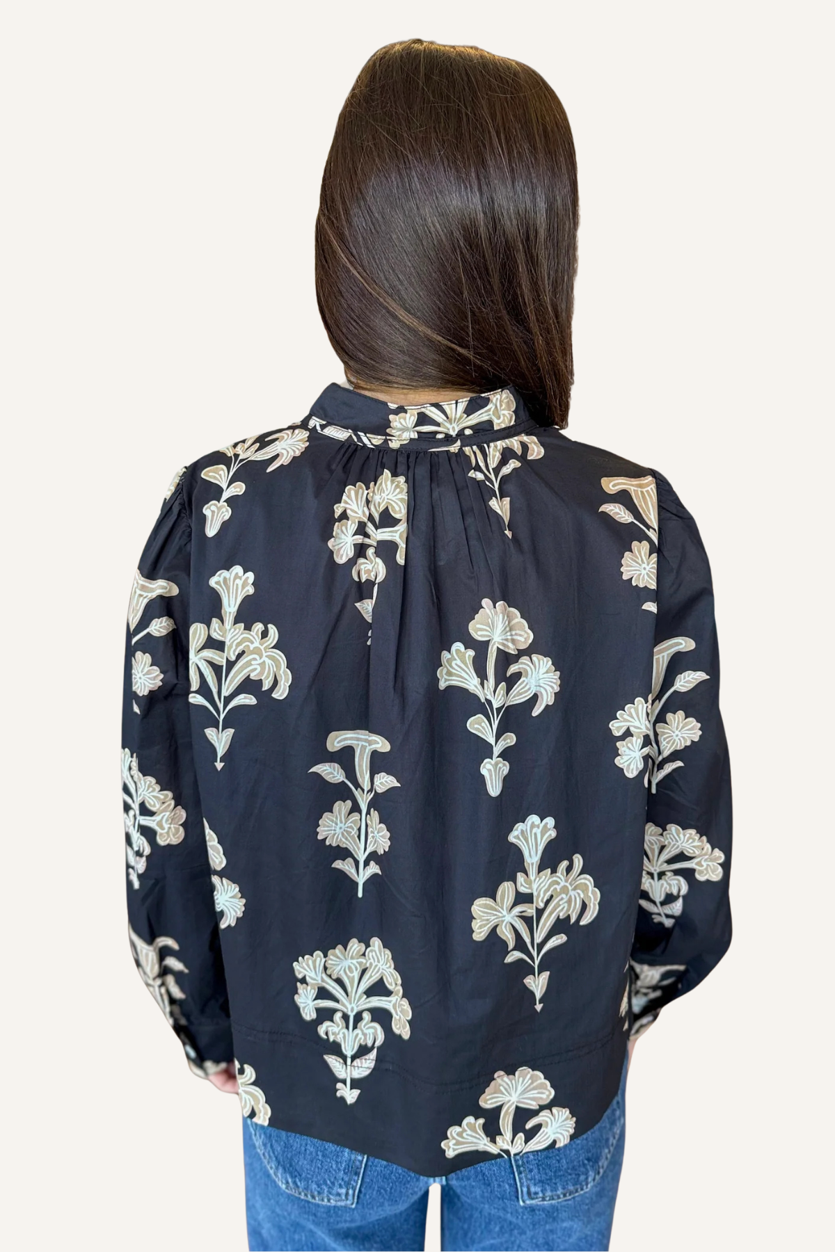 Black Floral Long Sleeve Top THML
