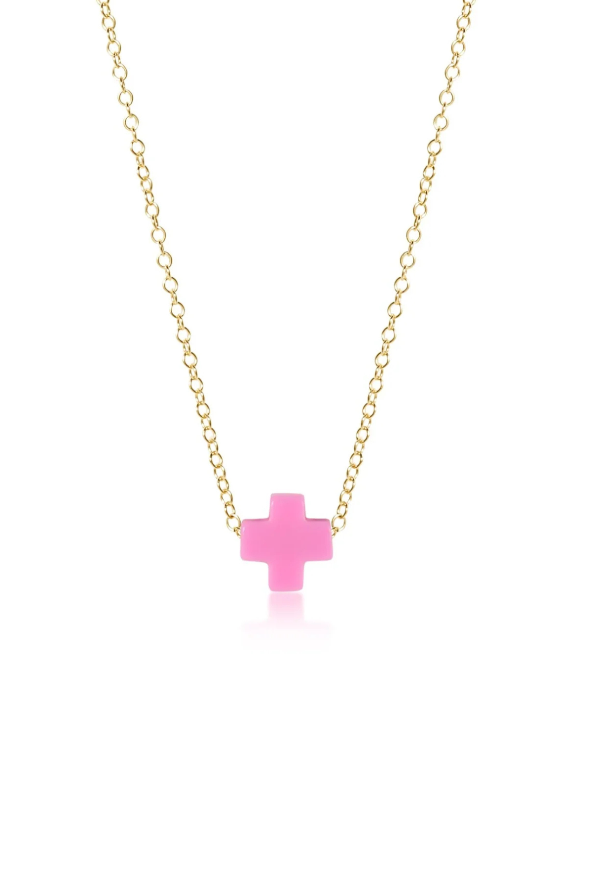 16" Necklace Gold Signature Cross Bright Pink | enewton