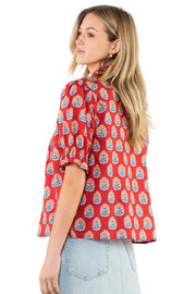 Short Sleeve Button Up Print Top THML
