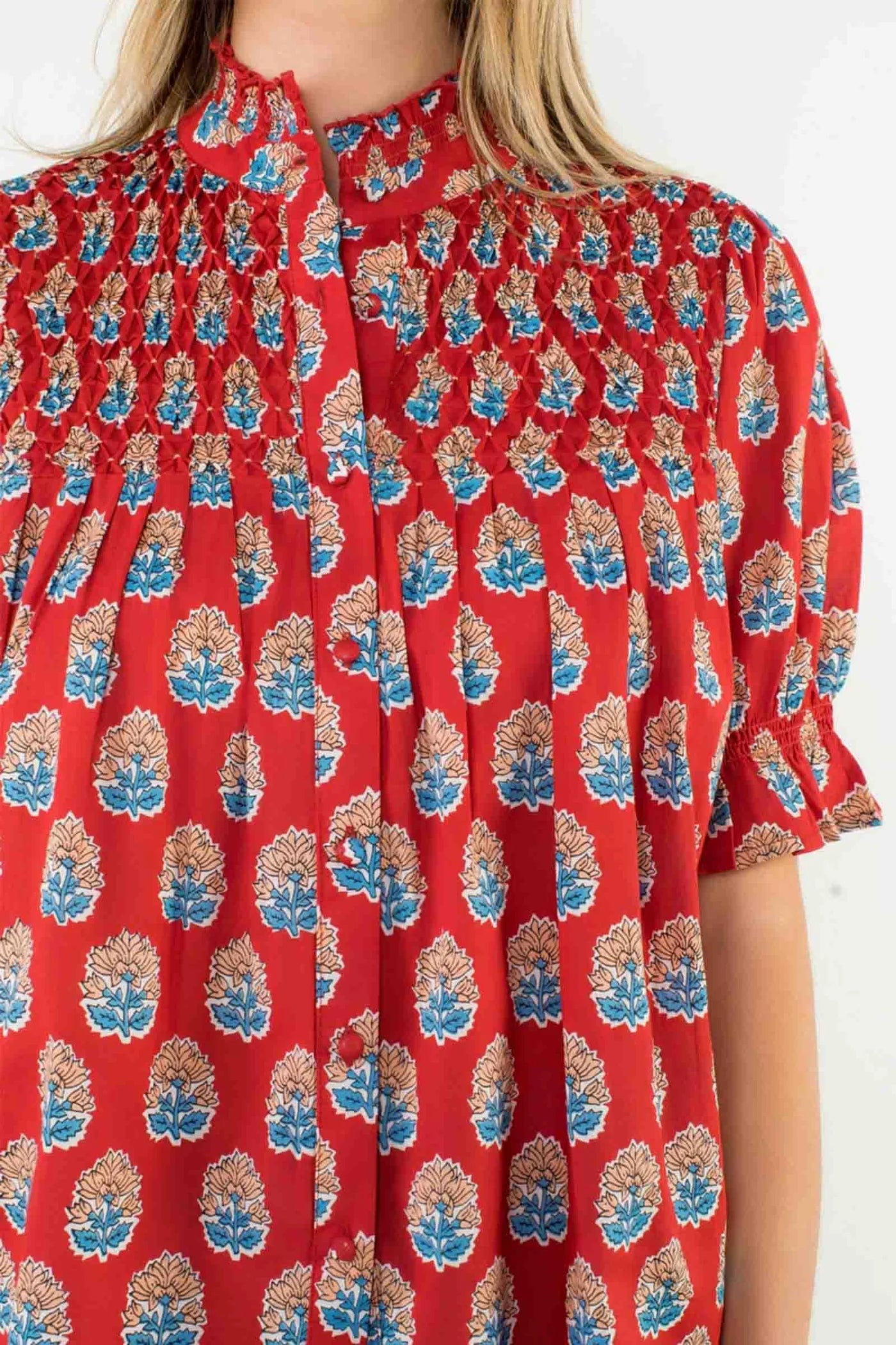 Short Sleeve Button Up Print Top THML