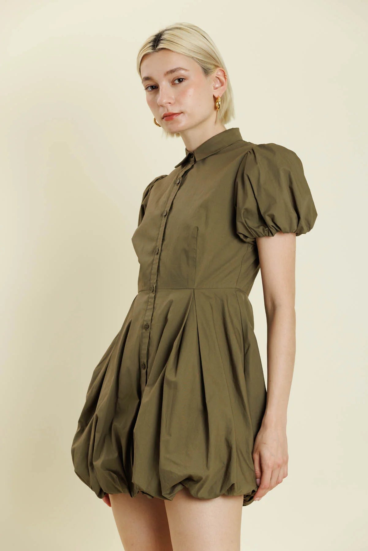 Bubble Hem Mini Shirt Dress Aureum