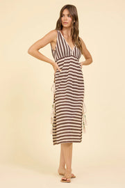 Stripe Crochet Midi Dress with Side Ties Vintage Havana