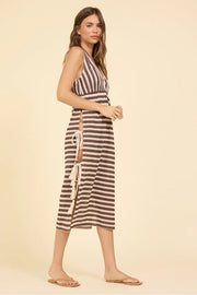 Stripe Crochet Midi Dress with Side Ties Vintage Havana