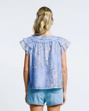 Rothy Floral Print Ruffle Sleeve Button-Up Top Ciebon