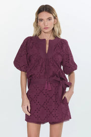 Delphi Embroidered Eyelet Puff Sleeve Top Ciebon