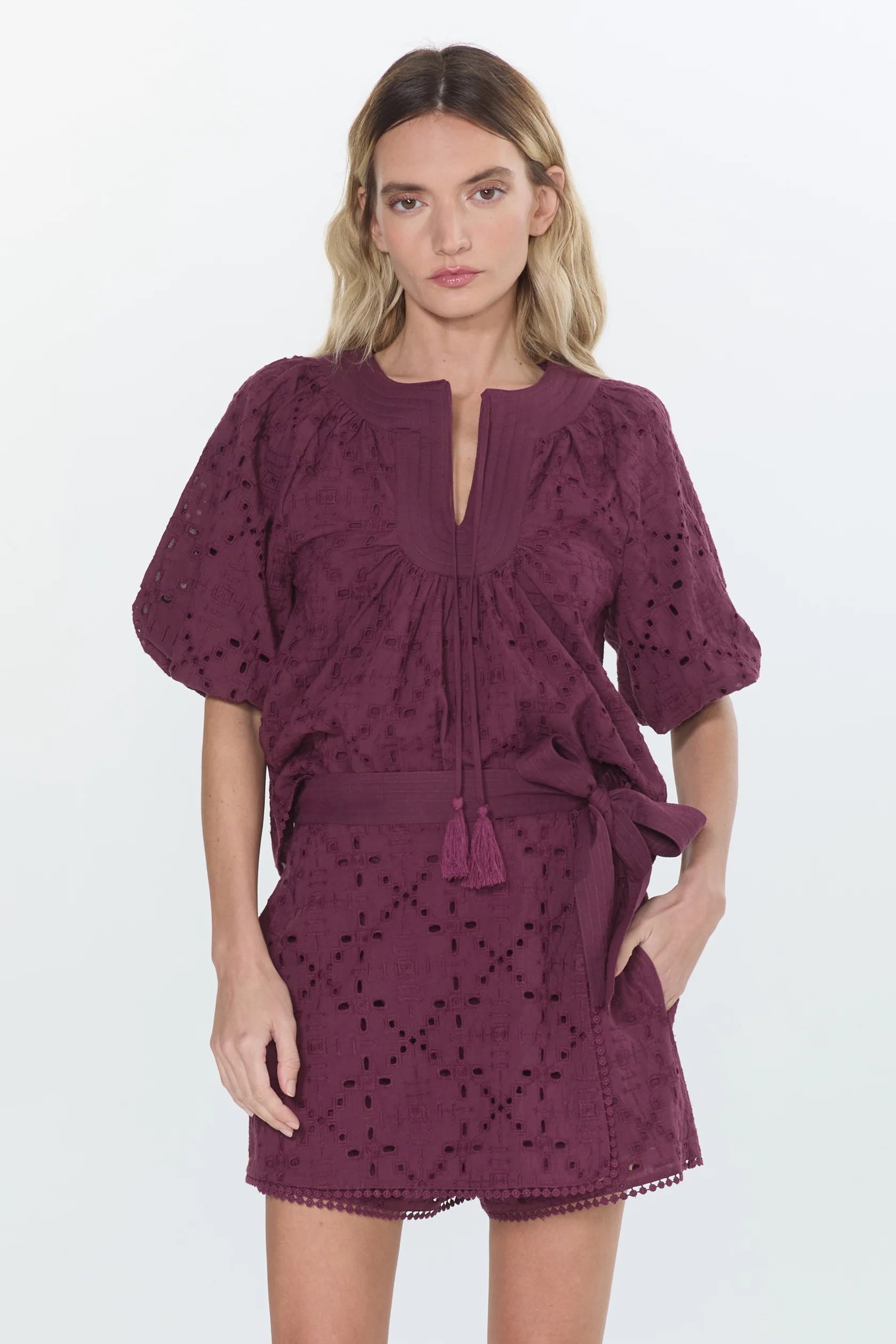 Delphi Embroidered Eyelet Puff Sleeve Top Ciebon